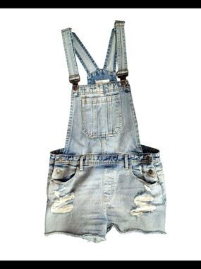 Forever 21 Light Blue Distressed Denim Short Overalls